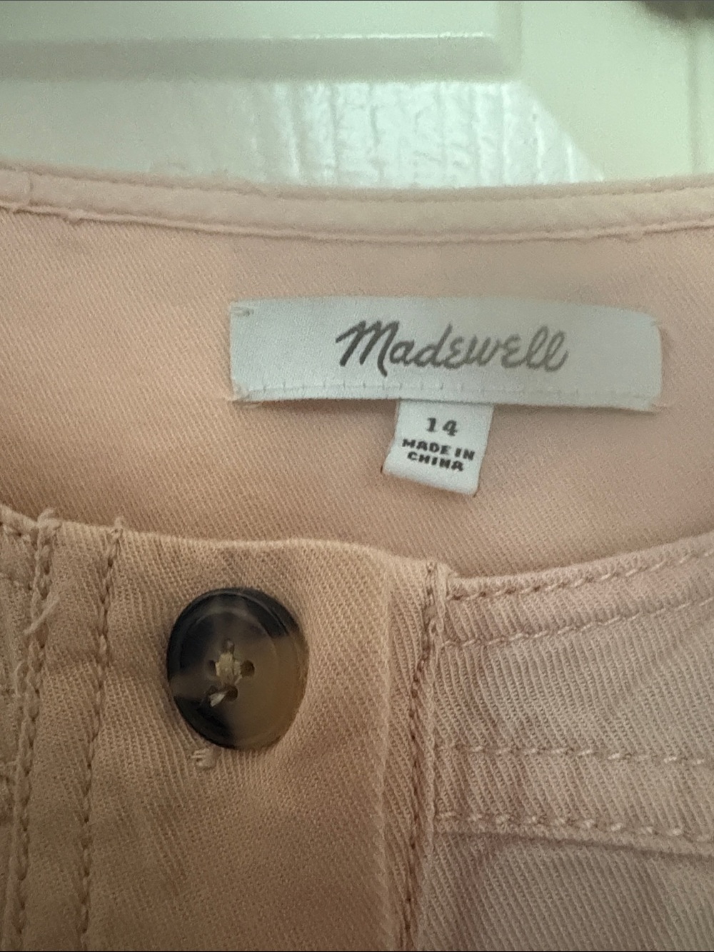 Madewell bashful blush top-stitched utility style coverall jumpsuit, size 14 - Picture 4 of 7